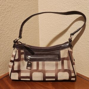 Nine West Brown and Cream Geometric Shoulder Bag